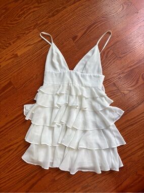 NBD White Tiered Ruffle Mini Dress